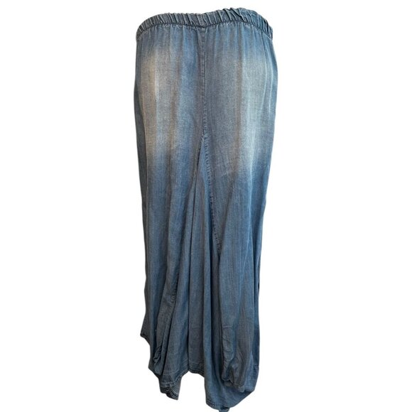Medium Tencel Lightweight Denim Bubble Hem Maxi Skirt Boho Asymmetrical New FLAW - Picture 2 of 5